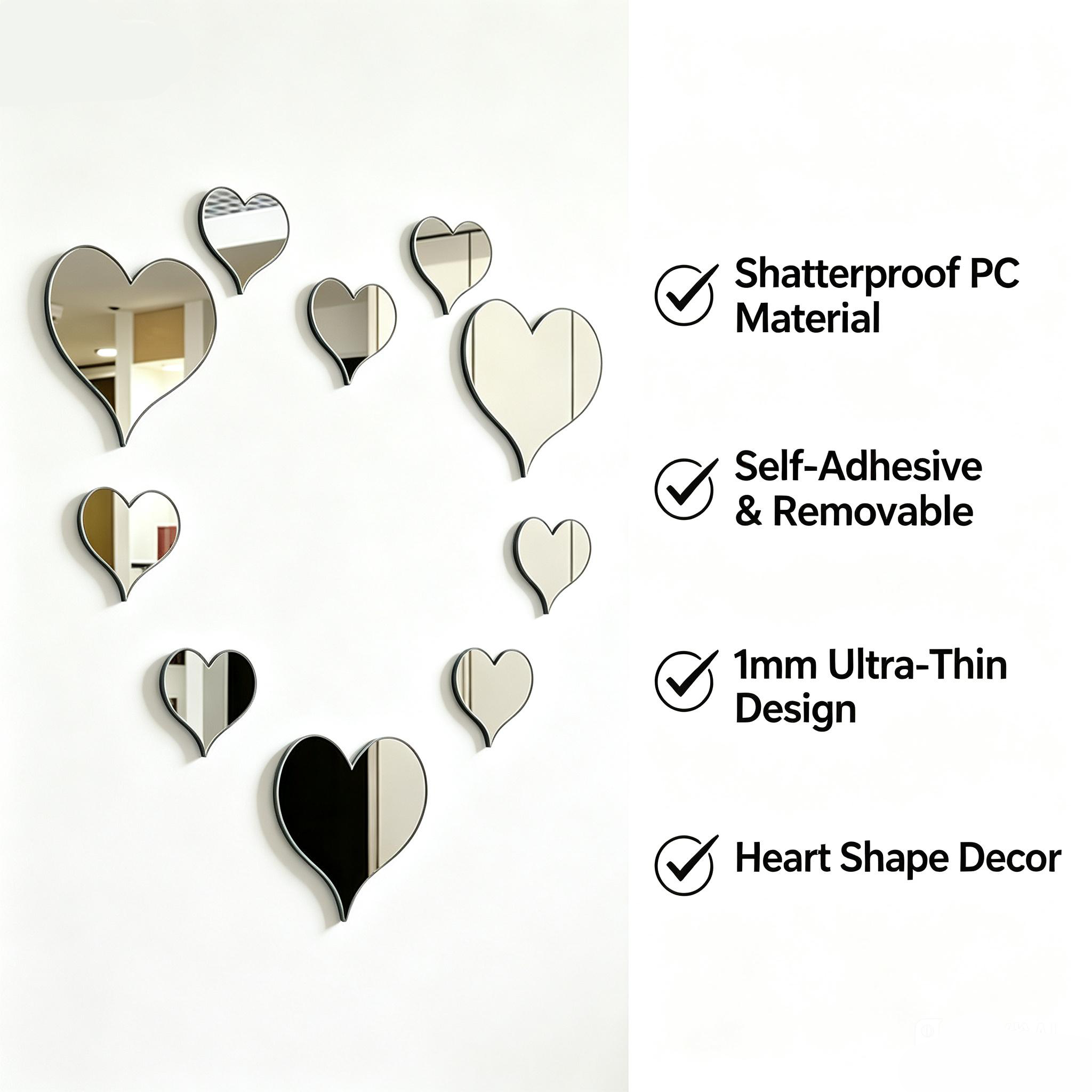 Wholesale Heart Shape Self Adhesive PC Mirror Wall Stickers For Wedding Bedroom Valentine Rental House Decor