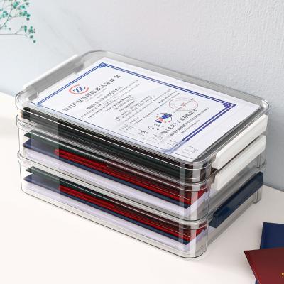 Clear A4 Document Storage Box with Wine Red Snap Tight Lid PET Files Documents Magazines Notebooks Box Organizer Holder Desk