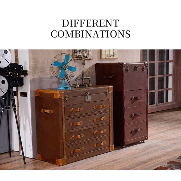 Nidea #8601 American Country Retro Sideboard Genuine Leather Red Wine  Bar Cabinet for Restaurant Hotel Club Living Room