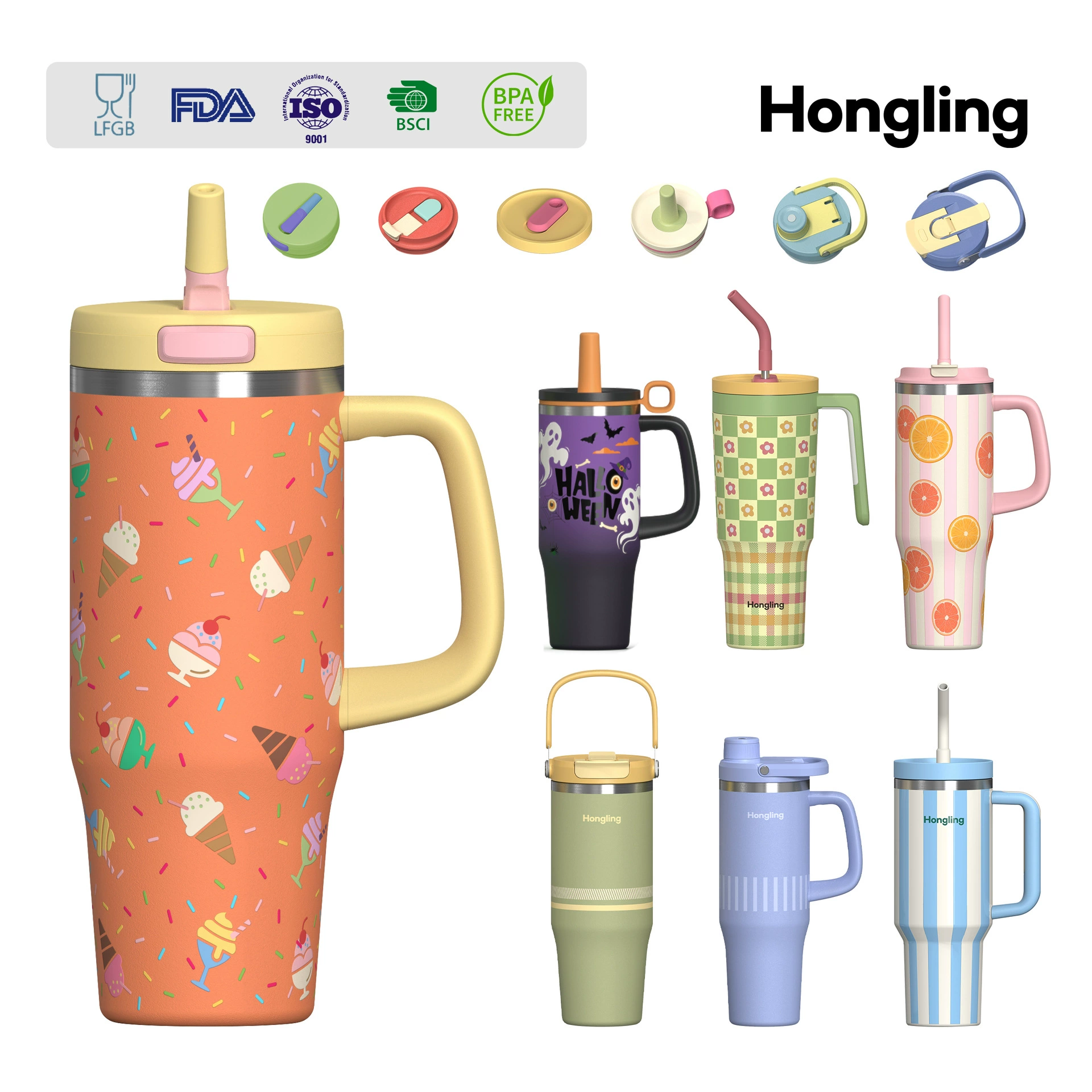 Amazon Cross-border 30oz/40oz/50oz Car Cup Custom Ice Cup Large-capacity Straw Handle Insulated Car Tumbler