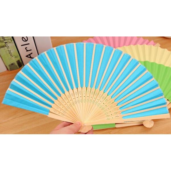 Home Decoration Plain Paper Folding Hand Fans With Natural Bamboo Ribs