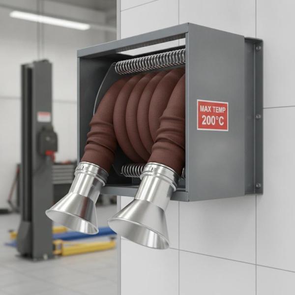 76mm Dual Nozzle Spring Hose Reel with 200°C Temperature Resistance for Vehicle Exhaust Extraction System