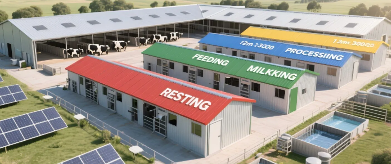 Quick Installation Prefab Steel Structure Cattle House with 30 Years Warranty and Bolt Connection