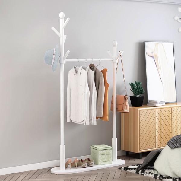 Multifunctional Bamboo Coat Wooden Clothes Hanger Stand Double Pole