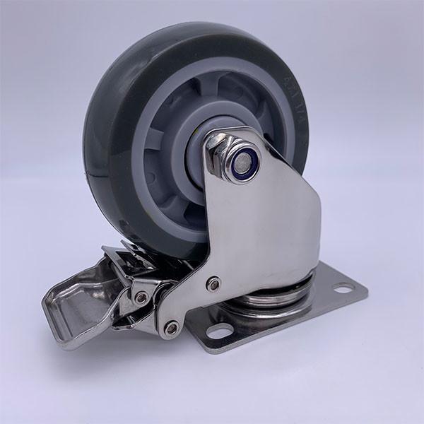 150kg Load Polyurethane Tread Stainless Steel Caster Wheels 5 Inch With Brake