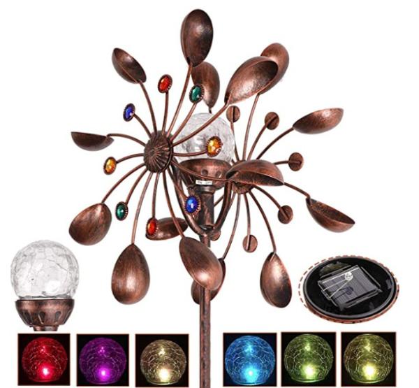 Bronze Color Steel 75 Inch  Led Solar Wind Spinner Light