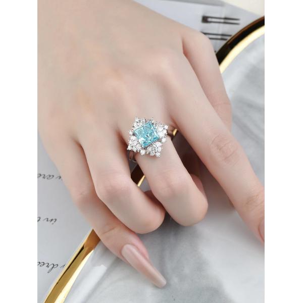 Цена 3ct VS Синтетические голубые бриллиантовые кольца 18k Белое золото Лабораторно выращенные обручальные кольца