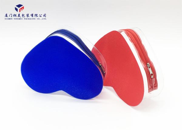 Heart Shape Soft PVC Bags 14.5cm Height Backside Opaque Embossed Blue PVC