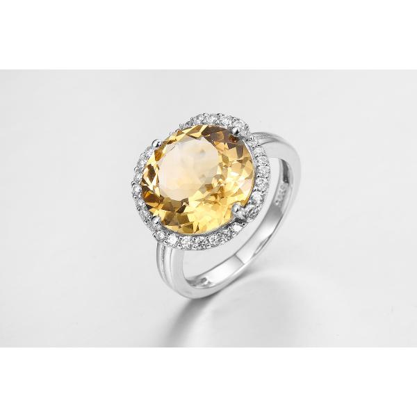 серебряные кольца драгоценной камня 3.7g 925 с камнем PVD цитрина покрыли