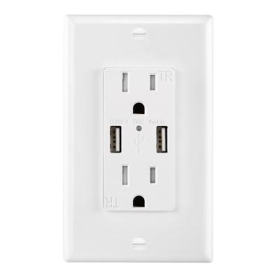 PC ABS Electrical USB Outlets 15A 120V 5V DC USB Receptacle Outlet For Hotel