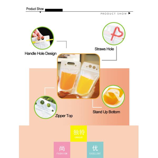 Fruit Juice Liquid PET Metallized Liner Stand Up Zipper Bags