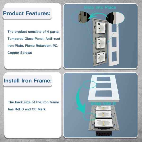 UBARO Electrical 1USB Type-C Socket with 3500W Rated Power, 10A/16A Current, and Phosphor Bronze Conductor for Reliable Performance