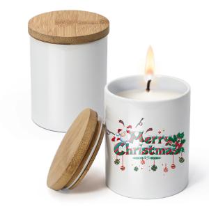 Pot en céramique blanc de bougie de blancs avec la capacité en bambou du