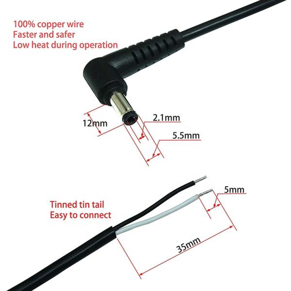 CUSTOM 90 degrés droit Ange DC Baril Jack mâle femelle à ouvrir queue de cochon câble de chargeur de courant DC