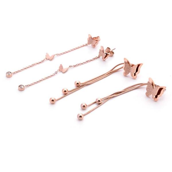 Fashionable Stud Butterfly Jewelry , Ball Dangle Tassel Stainless Steel Earring, Rose Gold butterfly stud Earring