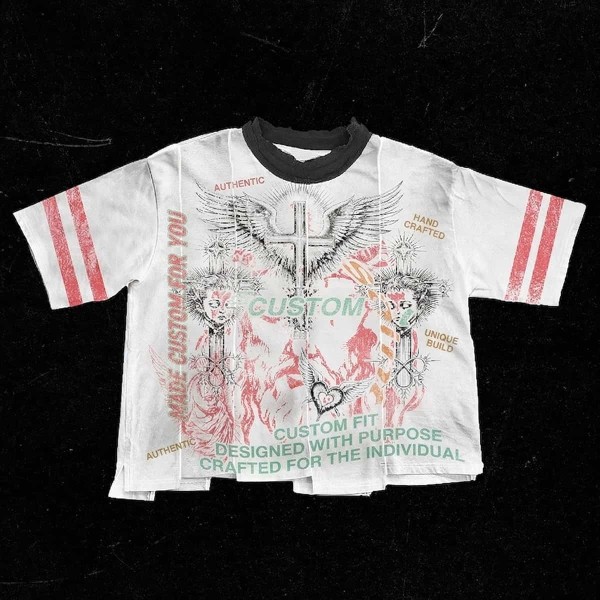 Custom Graphic Print Paneled Streetwear T-Shirt for Independent Brands