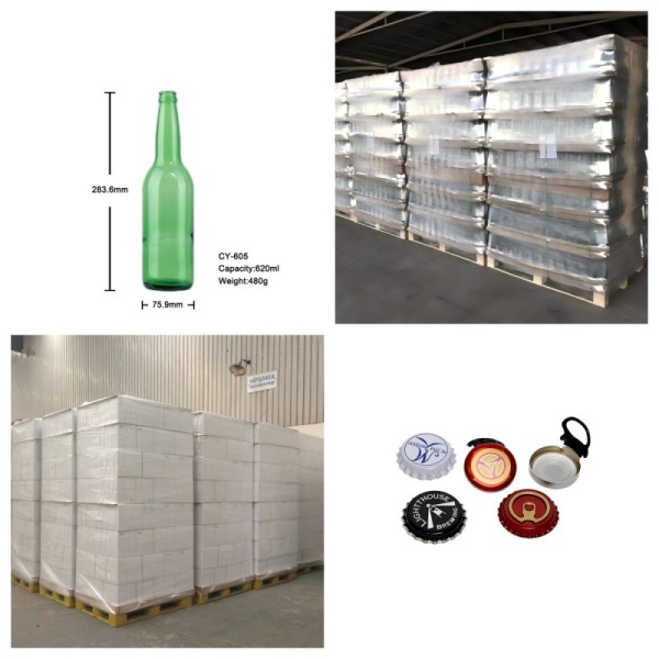 620ml Emerald Green Glass Beer Bottles Crown Cap Container Packaging 480g CY-605