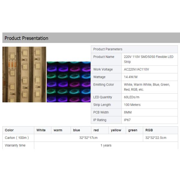 Wholesale Smart Neon Flex 220V Outdoor Flexible 5050 SMD 100m RGB Waterproof Led Strip/Led Strip Lights/Led Light Strip