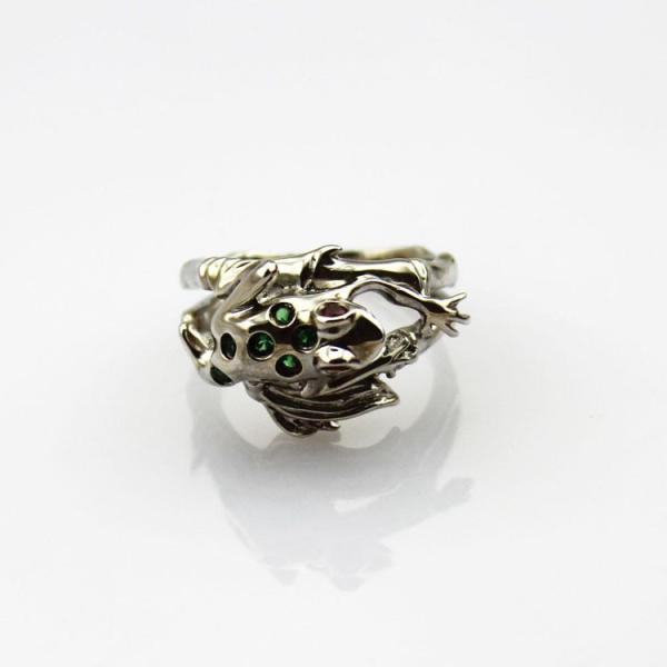 Fashion Jewelry Pave Green Cubic Zircon Sterling Silver Frog Ring(F14)