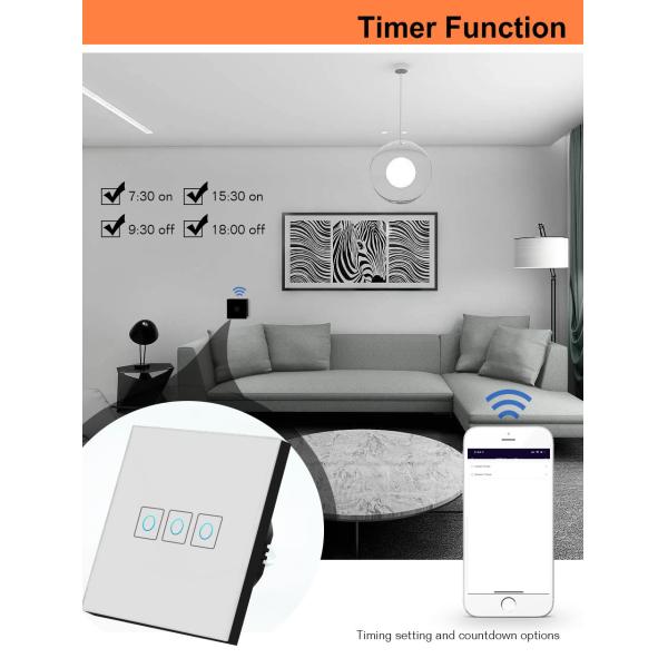 Smart Home Wifi Light Switch 1/2/3 gang Light Touch Switch White/Black/Golden Wireless Remote APP Control Switch
