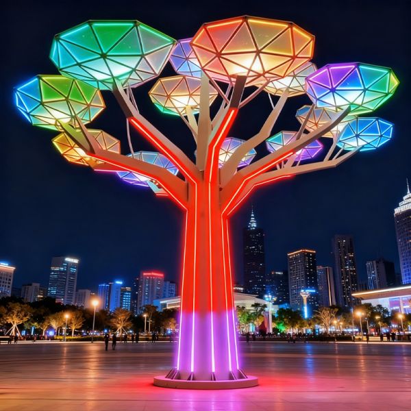 LED Geometric Art Tree Lights, Outdoor Waterproof Lighting, Creative Commercial Street Decoration for square Night Scene