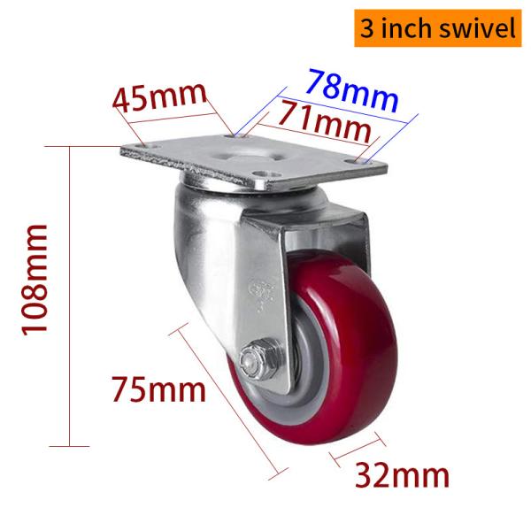 EDL à charge moyenne 3 pouces 150 kg Plaque TPU Caster par type rigide, pivotant et frein
