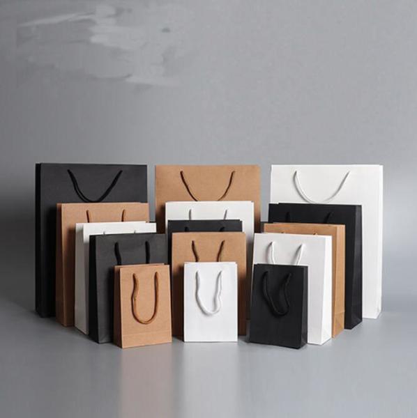 White Brown Kraft Paper Shopping Bags With Handles OEM Custom Printed