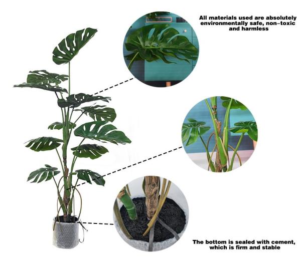 Plastic Artificial Potted Floor Plants Golden Monstera Tree Table Centerpiece Decoration