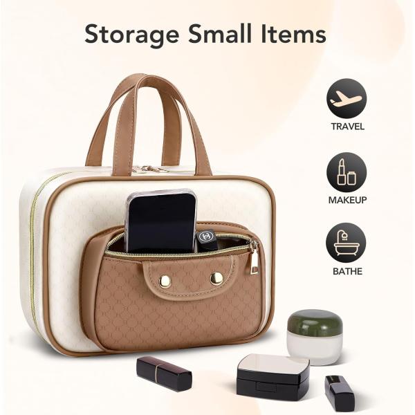 Water-resistant Creamy White Toiletry Hanging Makeup Cosmetic Organizer Travel Bag for Full Sized Toiletries Accessorie