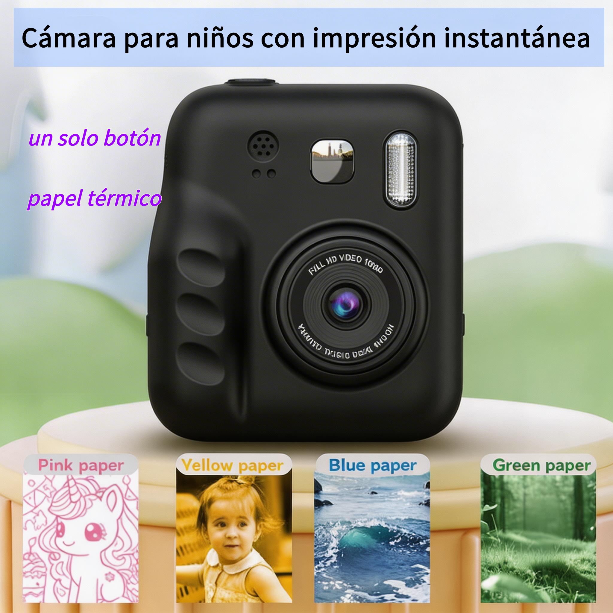 Kids Instant Print Camera Toy Dual-Lens Digital Photo Printer Full HD CMOS 30MP