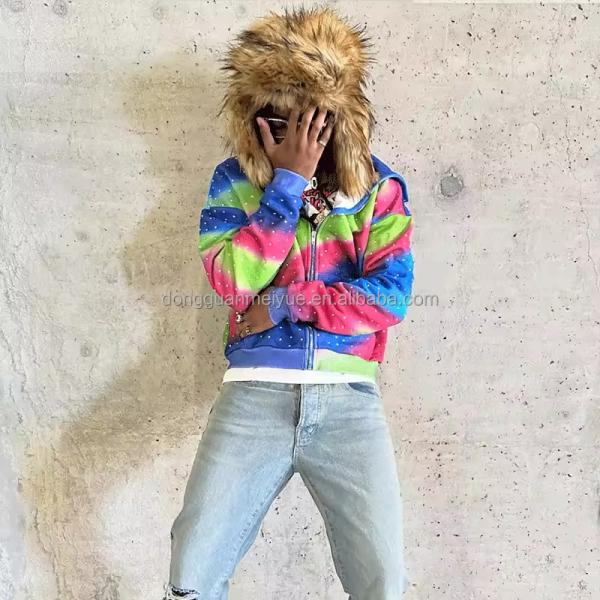 Vintage Hoodie de gran tamaño sin cuerdas con estampilla de pintura con spray