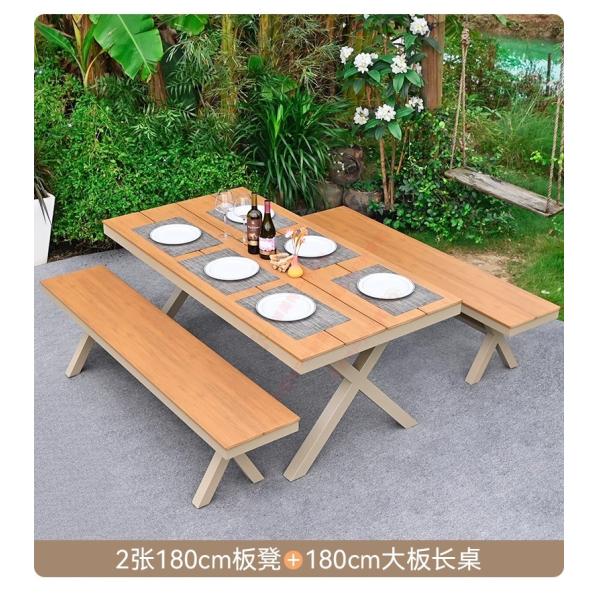 Outdoor Plastic Wood Table and Chairs – Villa Garden Patio Furniture, Weatherproof & Anti-Corrosion Leisure Set for Open-Air Use.