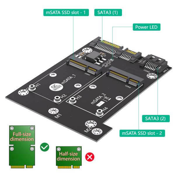 Карта с двумя SATA3 конвертерами для полного размера mSATA SSD поддержка 50.95 * 30 мм в черном