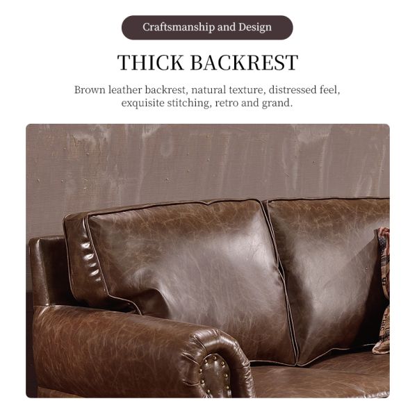 Nidea #8943 American Country Antique Retro Leather Sofa Wood Couch Divani Muebles Para Habitacion De Salon Hogar Furniture Living Room