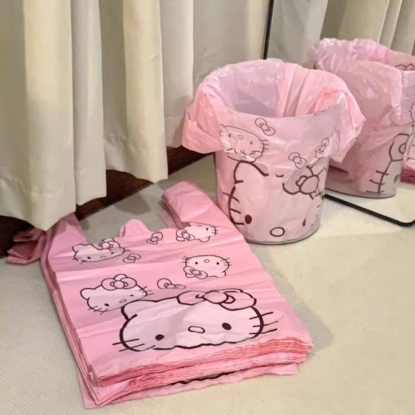 Cute Pink Peach Heart Embossed Printed Side Gusset Bag Thickened PE Supermarket Use Garbage Packing Fruit Bag Recyclable