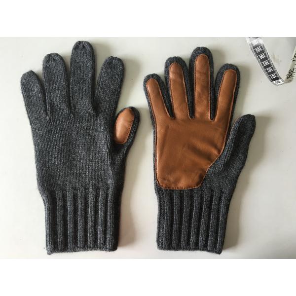 Outdoor Activities Winter Gloves For Men , Warm Knit Gloves With Leather Palm