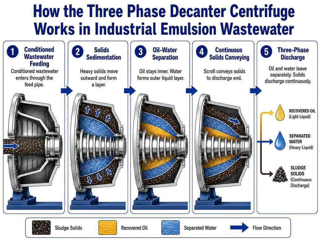 Three Phase Decanter Centrifuge for Industrial Emulsion Wastewater