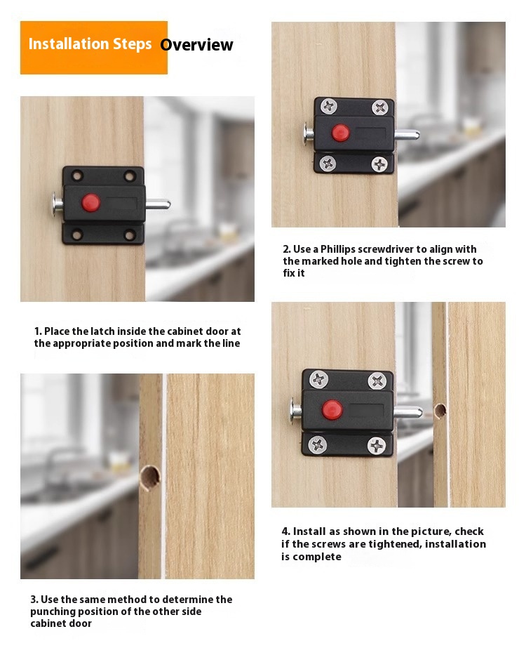 Automatic Modern Durable Button Latch Cabinet Surface-Mounted Plastic Bolt Lock Catch Furniture Hardware Pin Spring Latch