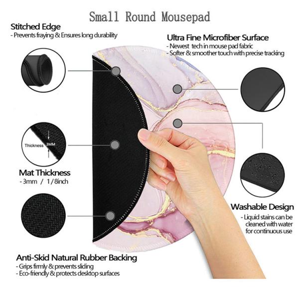 Office HEATED Round Pink Marble Mouse Pad Smooth Non-slip Desk Mouse Mat Custom Gift