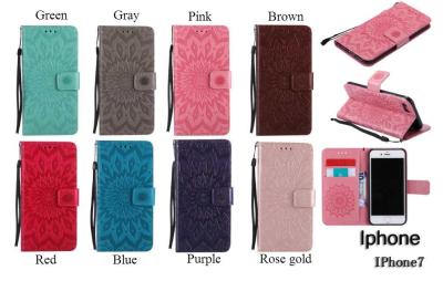 iPhone Leather Protective Folio Magnetic Kickstand Cover Mobile Phone Case with Sunflower Embossed