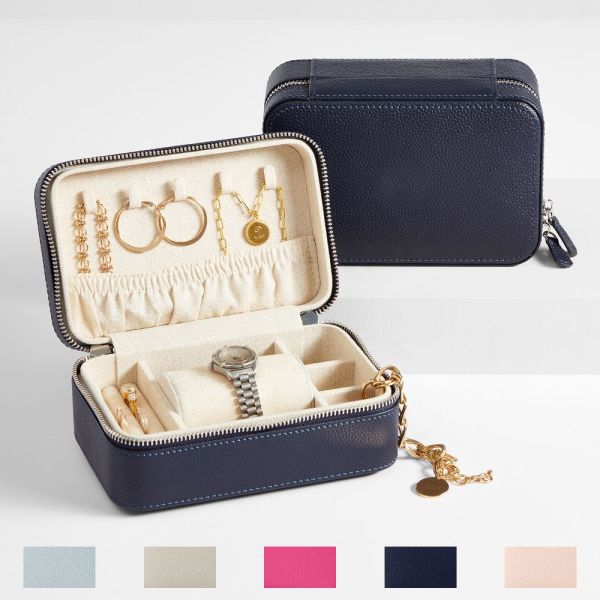 Portable Zipper Leather Jewelry Boxes Handmade Velvet Necklace Ring Jewellery Storage Case