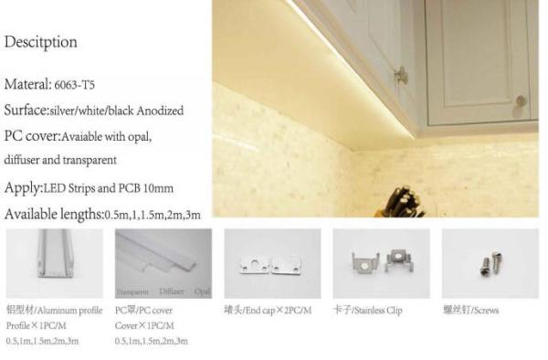 10mm Led Strip Light Diffuser For Floor Cabinet Wall , Led Strip Lighting Aluminium Channel