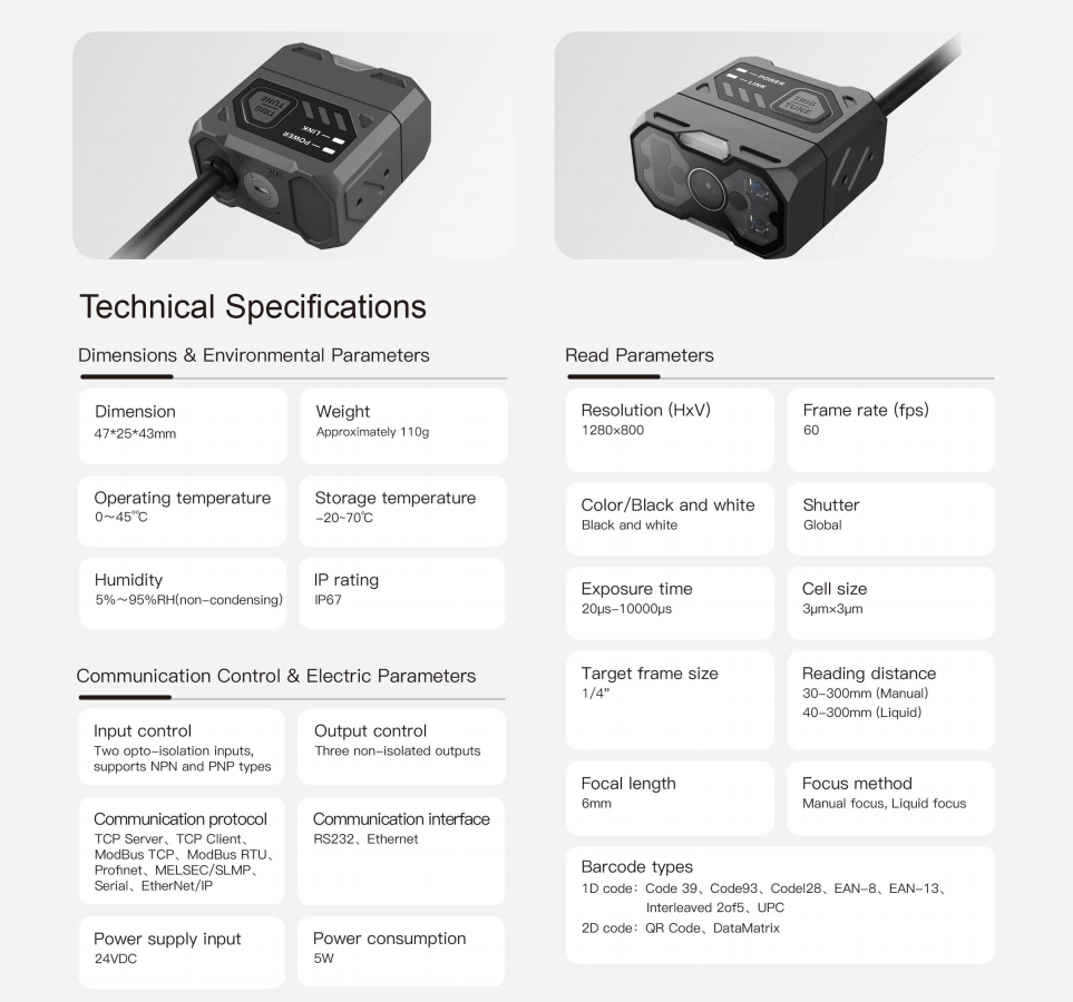 FS43XX High Grade IP67 Protection 1D 2D Industrial Fixed Mount Barcode Scanner