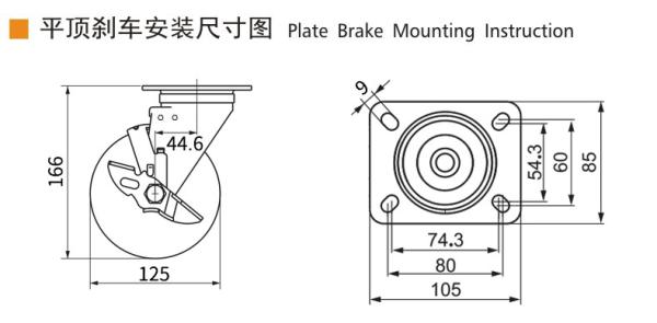 EDL‌ Medium Duty 5inch Caster TPA Plate by Rigid , Swivel and Brake Type 250kg 665P-26