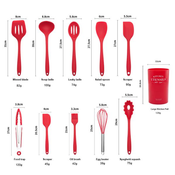 10 Piece Silicone Kitchen Cooking Utensil Set LFGB