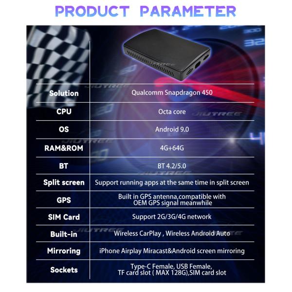 Коробка AI переходника Bluetooth Carplay 8 ядров для Audi e Tron 2019 2020