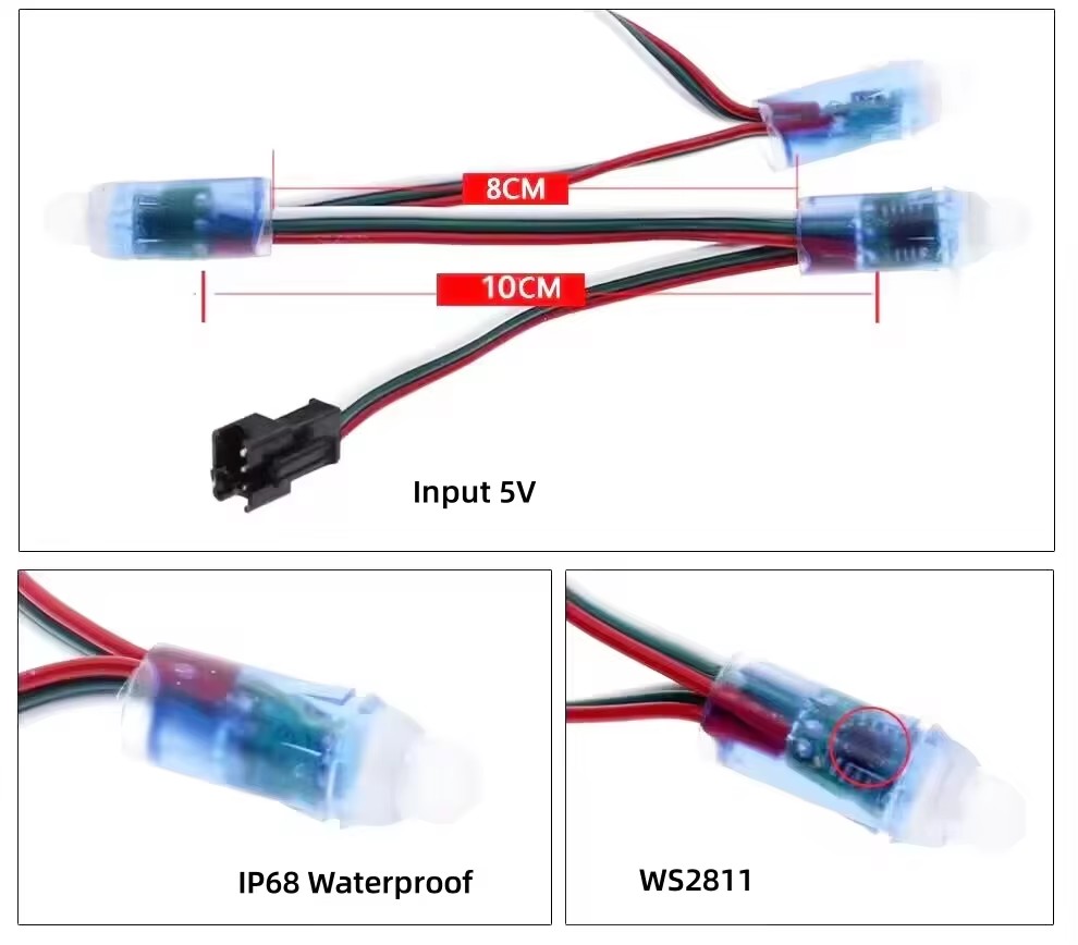 RGB полноцветный пиксель водонепроницаемый WS2811 Пиксели цифровые адресованные светодиодные глобусы Стренговые огни 12 мм DC 5В