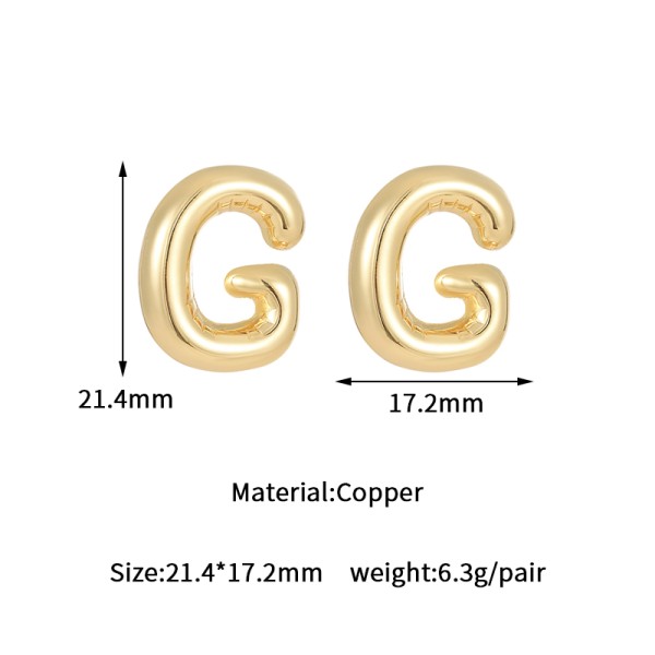 Jiexing Hot Selling 14K Gold Plated 925 Silver Needles A-Z Studs Smooth Surface Bubbles 26 English Letter Earrings
