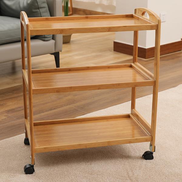 Прямая персонализированная логотип 3 уровня острова тележки для отеля с бамбуковым материалом и колесами