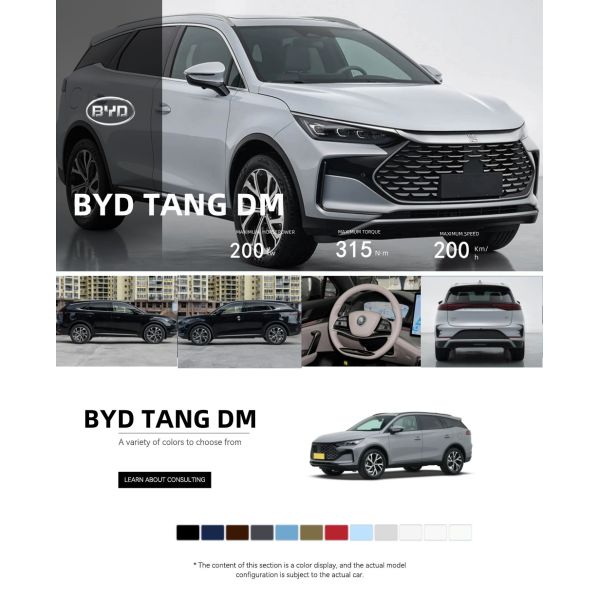 2026 BYD Tang DM-i Mid-Size SUV PHEV 2WD/4WD DiPilot L2+ ADAS 175km Pure Electric Range Cloud Chassis for Global Export